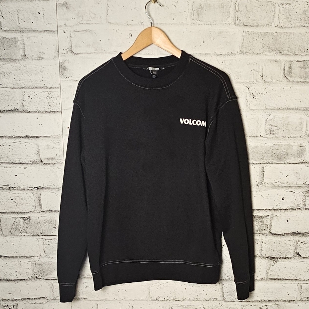 Volcom Black Crewneck Sweatshirt Logo Graphic Casual Pullover Size Medium
